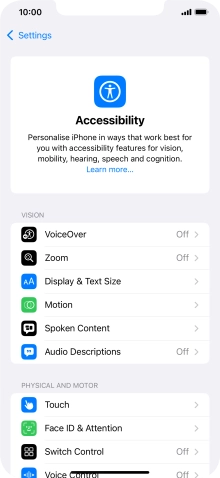 Press the required category below 'VISION' and follow the instructions on the screen to select the required settings.