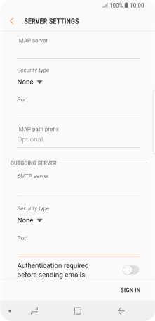 Press the indicator next to 'Authentication required before sending emails' to turn on the function.