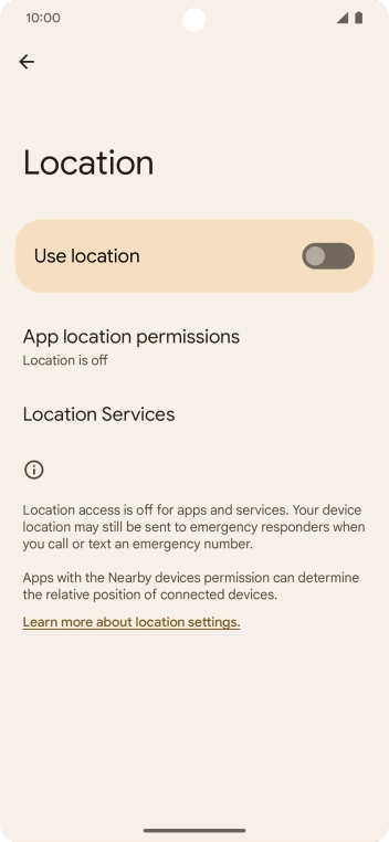 Press the indicator next to 'Use location' to turn the function on or off. Press the indicator next to 'Use location' to turn the function on or off.