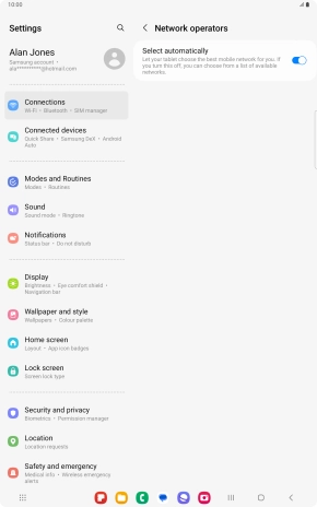 Press the indicator next to 'Select automatically' to turn off the function and wait while your tablet searches for networks.