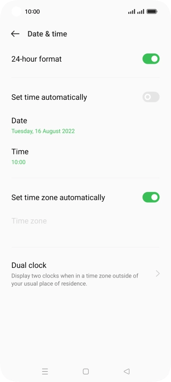 Press the indicator next to 'Set time automatically' to turn on the function.