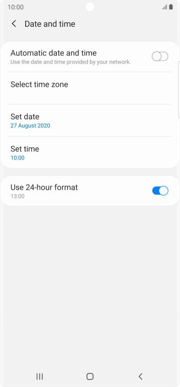 Press the indicator next to 'Automatic date and time' to turn on the function.