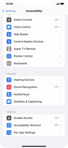 Press the required category below 'HEARING' and follow the instructions on the screen to select the required settings.