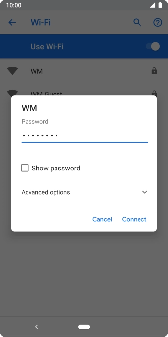 Key in the password for the WiFi network and press Connect.