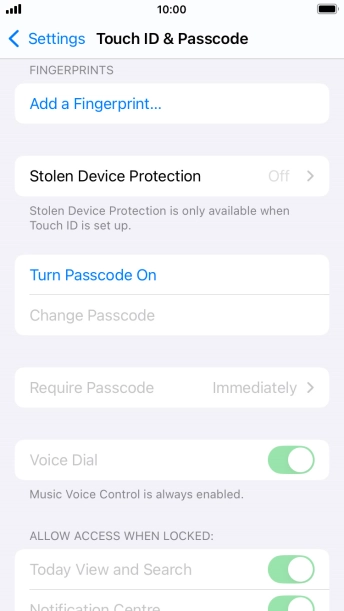 Press Turn Passcode On and key in a phone lock code of your own choice twice.