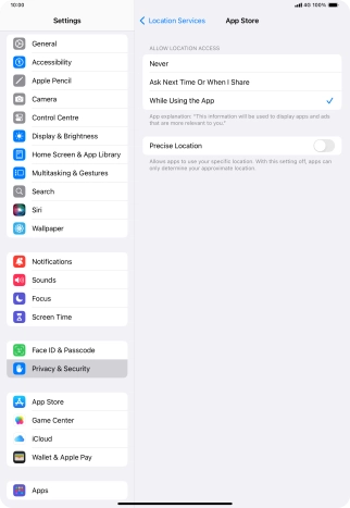 Press the required setting to turn the function on or off.