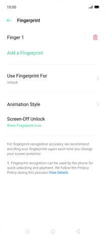 Press the delete icon next to the required fingerprints.