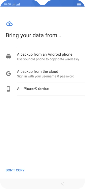 Press the required transfer method and follow the instructions on the screen to transfer the content from another phone.