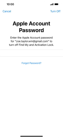 Key in the password for your Apple ID and press Turn Off. Wait a moment while the factory settings are restored. Follow the instructions on the screen to set up your phone and prepare it for use.
