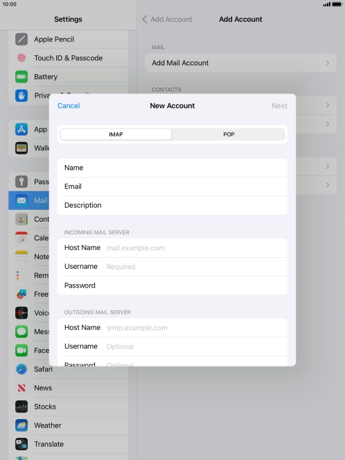 Press IMAP.