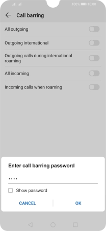 Key in your barring password and press OK.