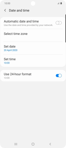 Press the indicator next to 'Automatic date and time' to turn on the function.