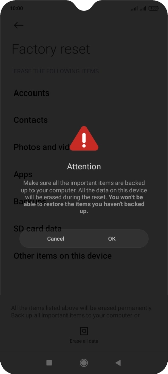 Press OK. Wait a moment while the factory default settings are restored. Follow the instructions on the screen to set up your phone and prepare it for use.