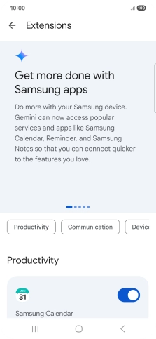 Press the indicator next to the required extension to turn on the function.