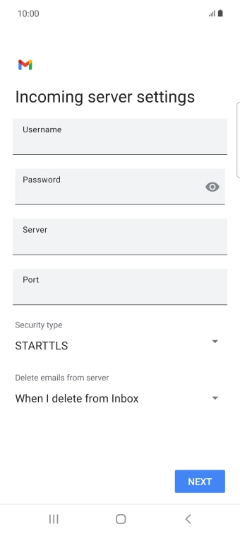 Press the field below 'Username' and key in the username for your email account.