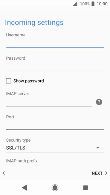 Press the field below 'IMAP server' and key in the name of your email provider's incoming server.
