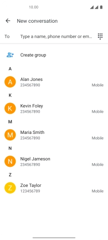 Press the search field and key in the first letters of the recipient's name.