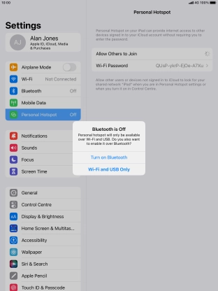If WiFi is turned on, press Wi-Fi and USB Only.