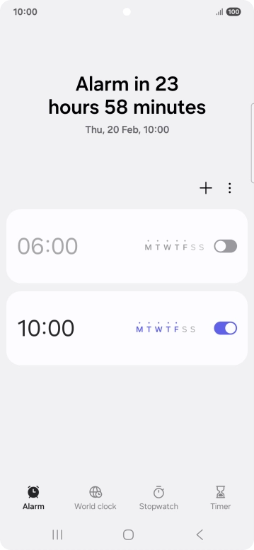 Press the indicator next to the required alarm to turn the alarm on or off.