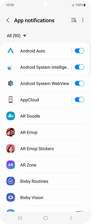 Press the indicators next to the required apps to turn the function on or off. Press the indicators next to the required apps to turn the function on or off.