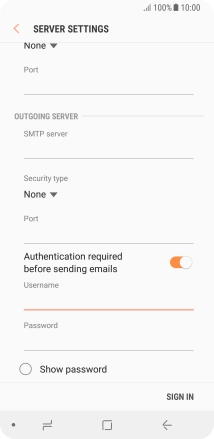 Press the field below 'Password' and key in the password of your email provider's outgoing server.