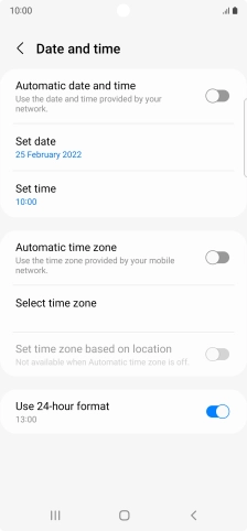 Press the indicator next to 'Automatic date and time' to turn on the function.