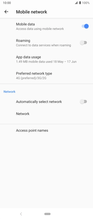 Press the indicator next to 'Automatically select network' to turn on the function.