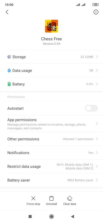 Press Clear data.