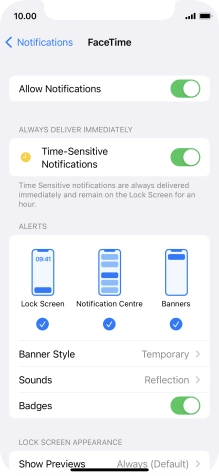 Press the indicator next to 'Allow Notifications' to turn notifications for the selected application on or off.