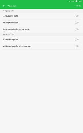 Press the indicator next to the required barring type.