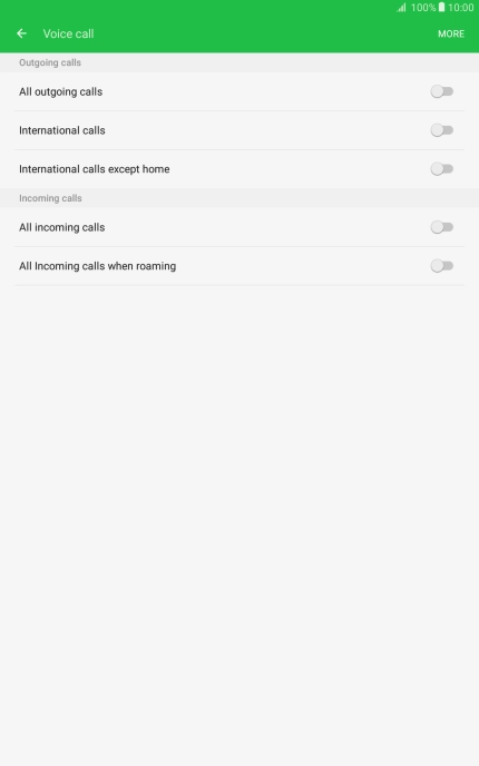 Press the indicator next to the required barring type.