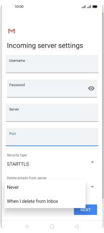 Press Never to keep emails on the server when you delete them on your phone.