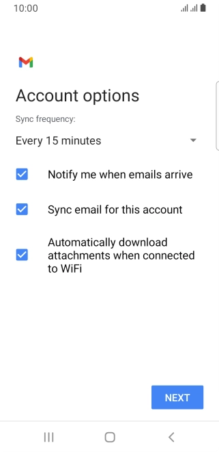 If this screen is displayed, you email account has been recognised and set up automatically. Follow the instructions on the screen to key in more information and finish setting up your phone.