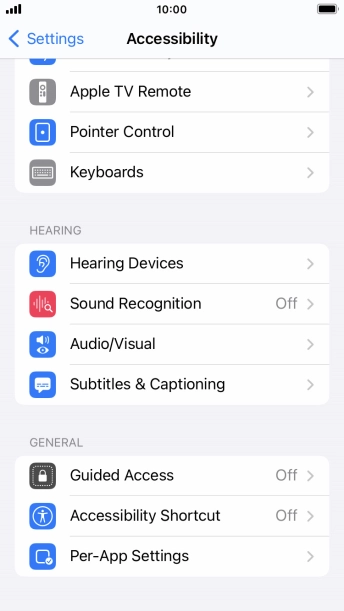 Press the required category below 'HEARING' and follow the instructions on the screen to select the required settings.