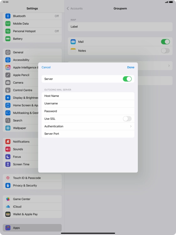 Press the indicator next to 'Use SSL' to turn on the function.