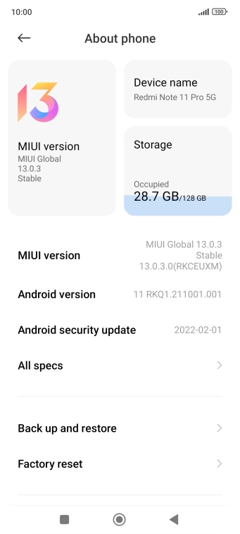 Press MIUI version. If a new software version is available, it's displayed. Follow the instructions on the screen to update the phone software.