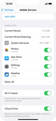 Press the indicators next to the required applications to turn the function on or off.