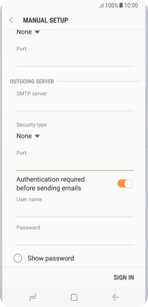 Press the field below 'User name' and key in the username of your email provider's outgoing server.