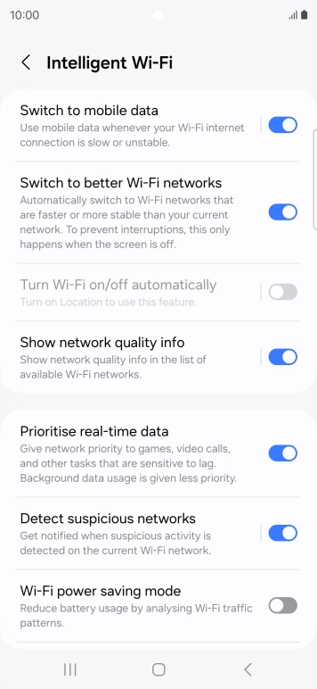 Press the indicator next to 'Switch to mobile data' to turn the function on or off.