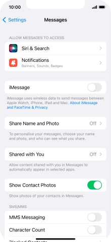Press the indicator next to 'MMS Messaging' to turn on the function.