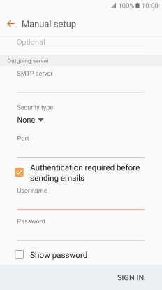 Press the field below 'Password' and key in the password of your email provider's outgoing server.