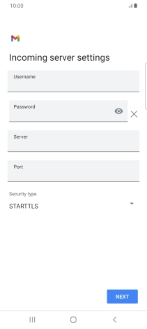 Press the field below 'Username' and key in the username for your email account.