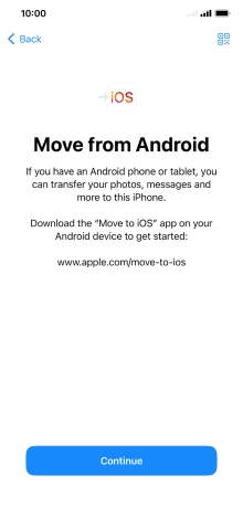 To transfer content to your phone, you need to install the app 'Move to iOS' on the Android phone. When the app is installed, press Continue.