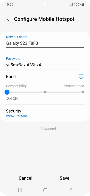 Press the field below 'Network name' and key in the required name.