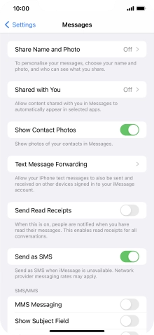 Press the indicator next to 'Send as SMS' to turn the function on or off.