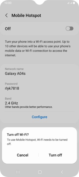 If WiFi is turned on, press Turn off.
