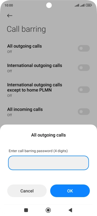 Key in your barring password and press OK.