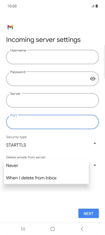 Press Never to keep emails on the server when you delete them on your phone.