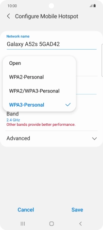 Press WPA3-Personal to password protect your WiFi hotspot.