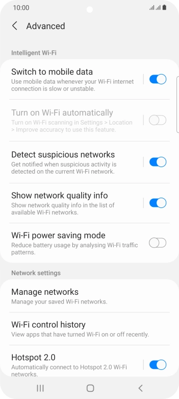 Press the indicator next to 'Switch to mobile data' to turn the function on or off.
